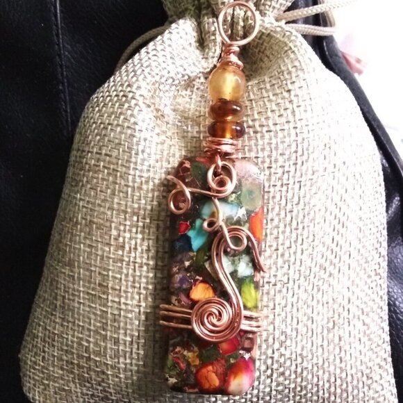 Gorgeous & Unique Fall Colors! Woodsy Sea Sediment Jasper + Agate Pendant - Picture 4 of 12